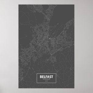 Poster Belfast, Irlande du Nord (blanc sur noir)
