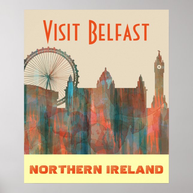 POSTER BELFAST, SKYLINE IRLANDE DU NORD (Devant)