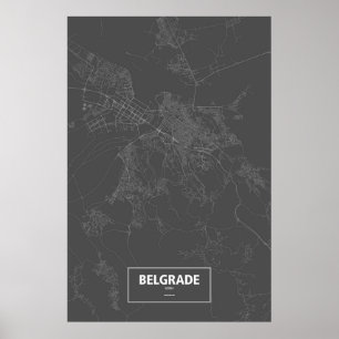 Poster Belgrade, Serbie (blanc sur noir)