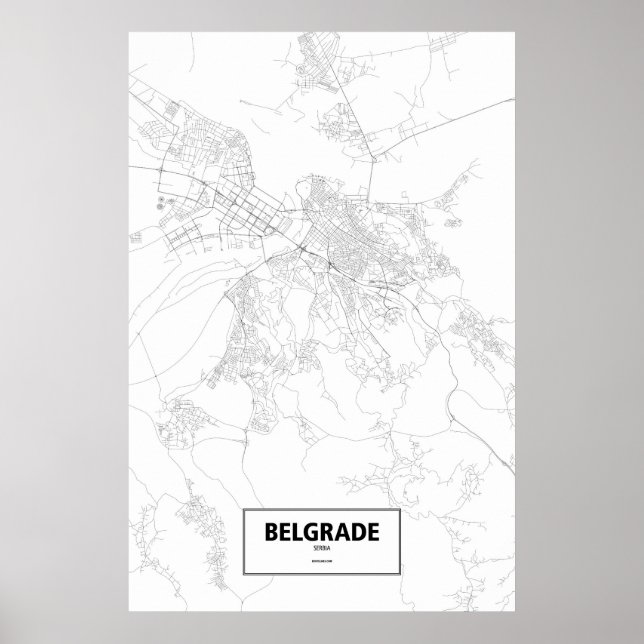 Poster Belgrade, Serbie (noir sur blanc) (Devant)