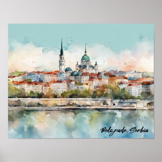 Poster Belgrade Serbie Silhouette Aquarelle Peinture (Devant)