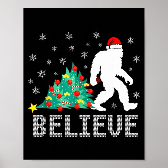 Poster Believe Bigfoot Sasquatch Santa Reindeer Christmas (Devant)