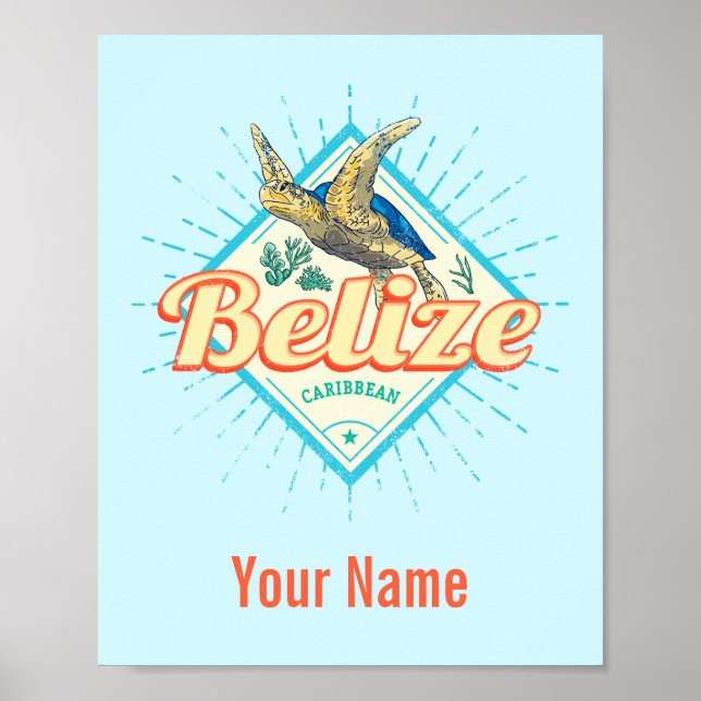 Poster Belize Caribbean Retro Turtle Souvenir Vintage (Devant)