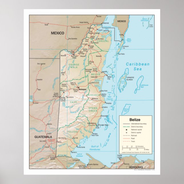 Poster Belize Map (2003) Pays d'Amérique centrale (Devant)