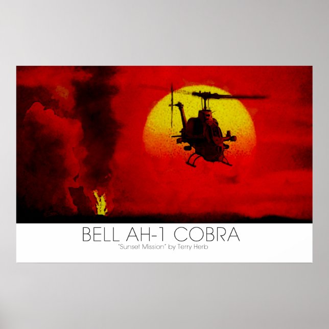 Poster Bell AH-1 Cobra Attack Hélicoptère scène surréalis (Devant)