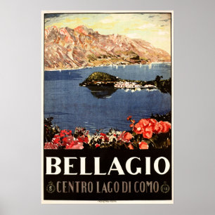 Poster BELLAGIO Lac de Côme ITALIE Vintage Italie