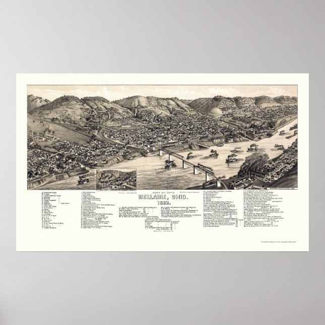 Poster Bellaire, OH Carte panoramique - 1882 (Devant)
