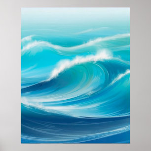 Poster Belle abstraite douce Bleu Océan Vagues Splash