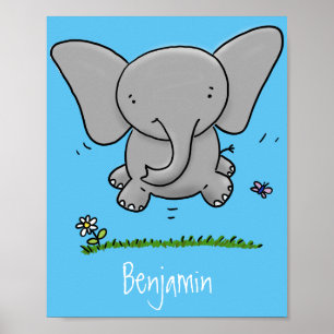 Poster Belle adorable dessin d'éléphant bébé