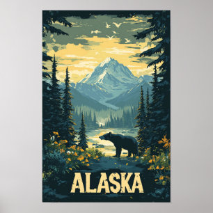 Poster Belle Alaska Ours Vintage Illustration Voyage