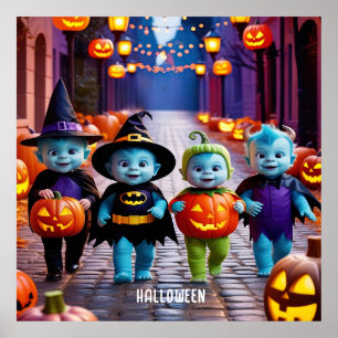 Poster Belle Alien Trick ou Traitements Scène d'Halloween