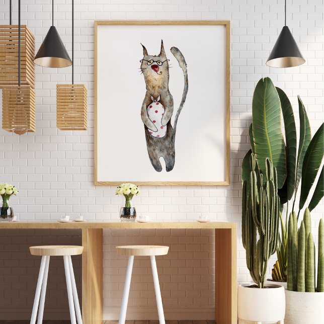 Poster Belle amusante aquarelle chat illustration décorat (Créateur téléchargé)