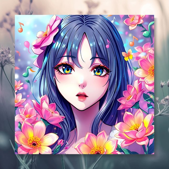 Poster Belle Anime Girl and Flowers (Créateur téléchargé)