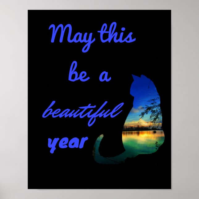 Poster Belle année citation chat coucher de soleil plage  (Devant)