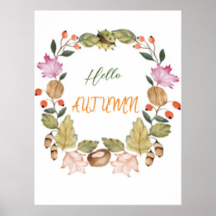 Poster Belle aquarelle automne couronne de feuille