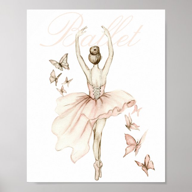 Poster Belle Aquarelle Ballerina et Papillons (Devant)