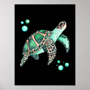 Poster Belle aquarelle de la tortue marine
