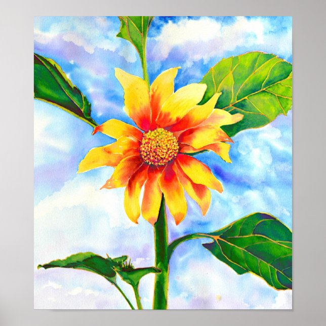 Poster Belle aquarelle de tournesol (Devant)
