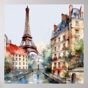 Poster Belle aquarelle de voyage à Paris