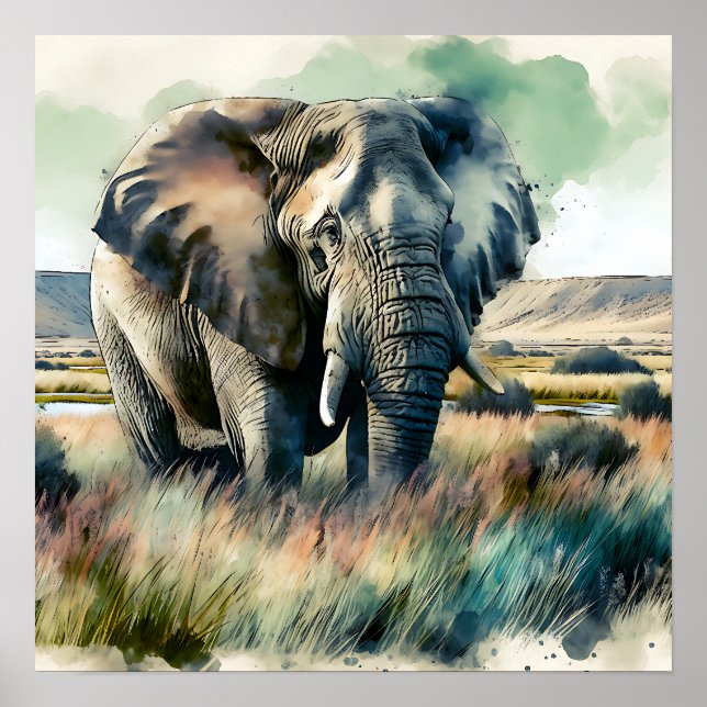 Poster Belle aquarelle éléphant (Devant)