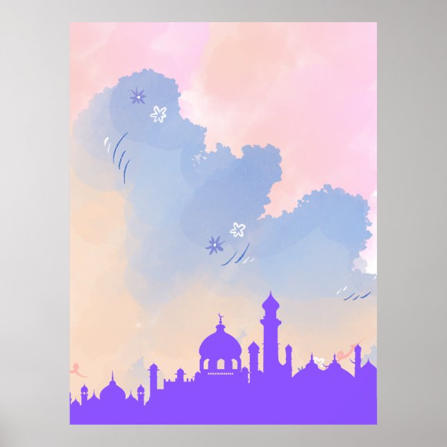 Poster Belle aquarelle Floral Mosque Cadeau islamique (Devant)