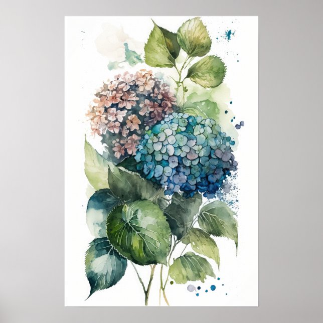 Poster Belle aquarelle Hydrangeas (Devant)