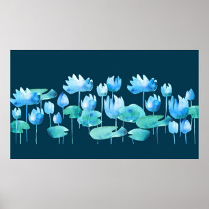 Poster Belle aquarelle lotus fleurs fleurissant