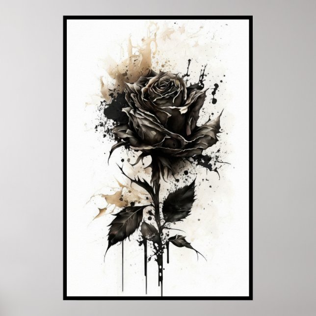 Poster Belle aquarelle Rose noir (Devant)