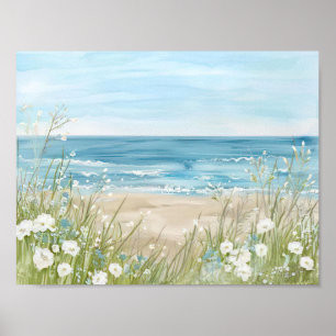 Poster belle aquarelle style paysage de plage