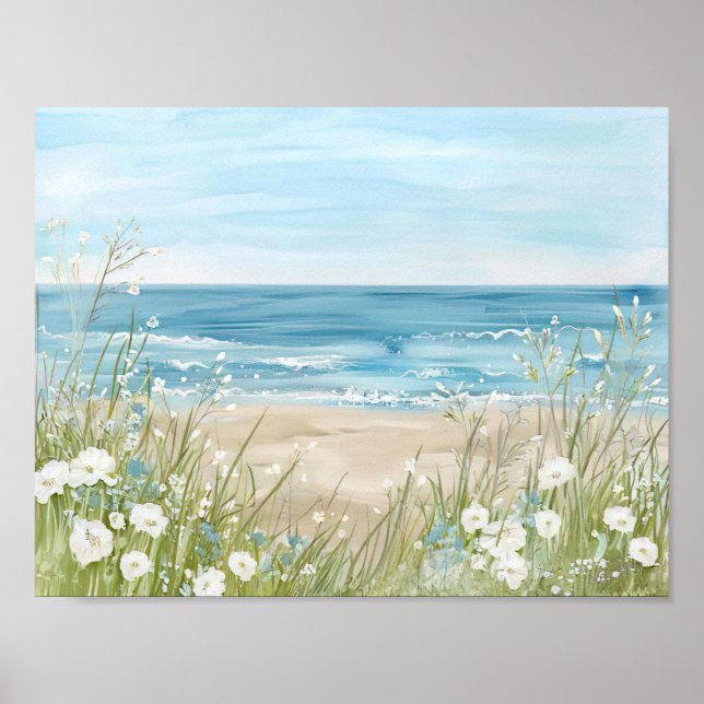 Poster belle aquarelle style paysage de plage (Devant)