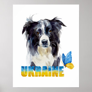 Poster Belle aquarelle Ukraine Chien et Papillon