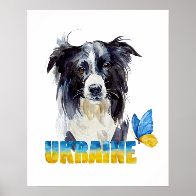 Poster Belle aquarelle Ukraine Chien et Papillon (Devant)