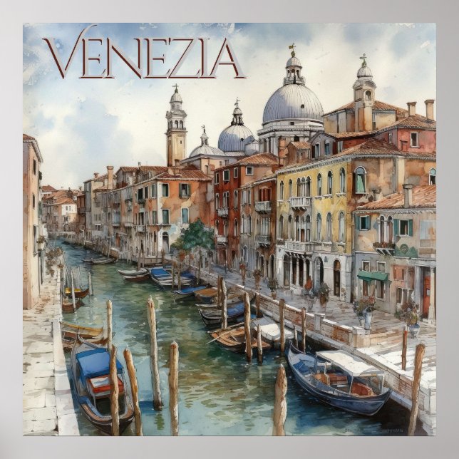 Poster Belle aquarelle Venise Canal Voyage (Devant)