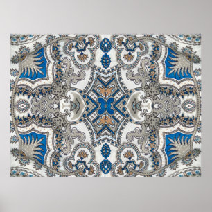 Poster Belle arabesque blanche et bleue, motif islamique