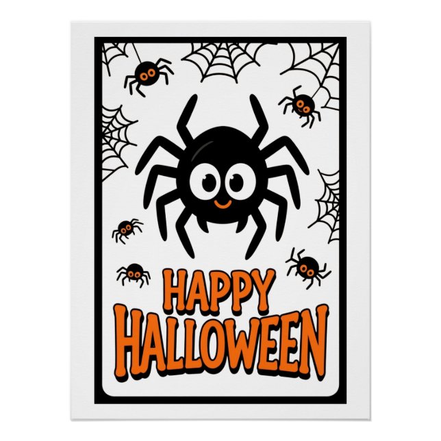 Poster Belle araignée de caricatures Halloween heureux (Devant)