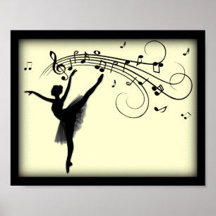 Poster Belle Ballerina Danse avec Musique Jaune