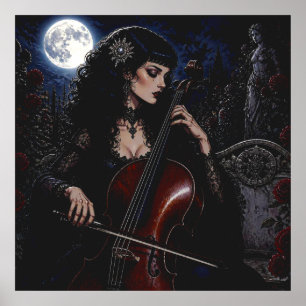 Poster Belle Beauté Gothique Jouant du Violoncelle 