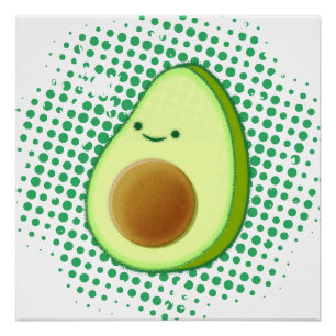 Poster Belle Caricature Avocado Sur Un Vortex Vert Perdu