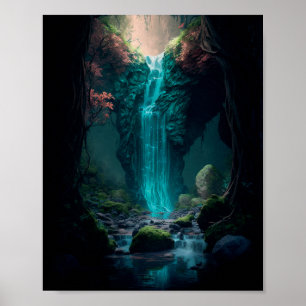 Poster Belle cascade forestière, Forêt magique