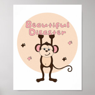Poster Belle catastrophe Kawaii Funny Singe rose Brown