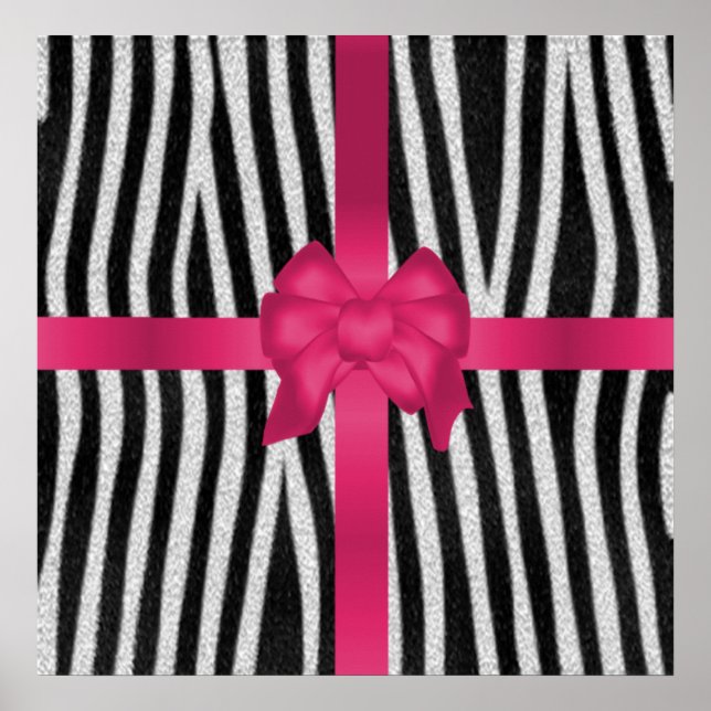 Poster Belle ceinture zèbre peau noir blanc arc rose (Devant)