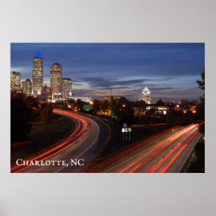 Poster Belle Charlotte NC Skyline Highway à Dusk