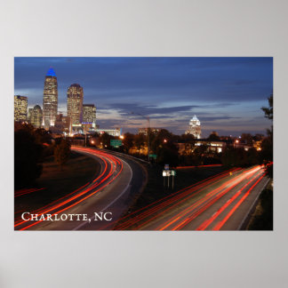 Poster Belle Charlotte NC Skyline Highway à Dusk