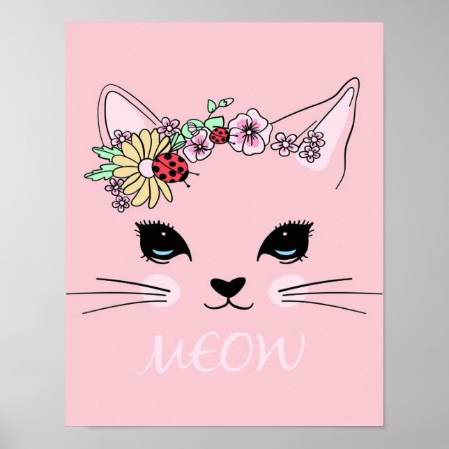 Poster Belle Chat Face Meow, Cadeau Kitty Lover, Chat mig (Devant)