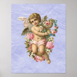 Poster Belle Cherub Vintage / Ange aux fleurs