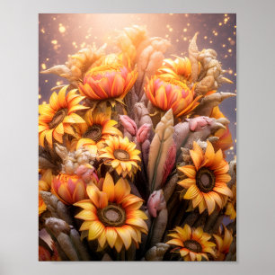 Poster Belle Chute Fleurs Jaunes Fleuries