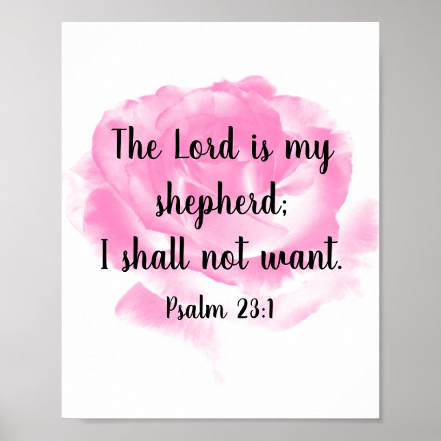 Poster Belle Citation de la Bible Rose rose Le 23ème Psau (Devant)