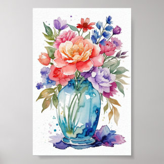 Poster Belle Clip Flower Vase Art sur Arrière - plan blan