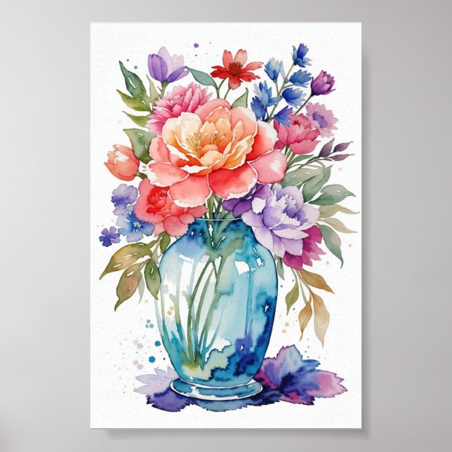 Poster Belle Clip Flower Vase Art sur Arrière - plan blan (Devant)