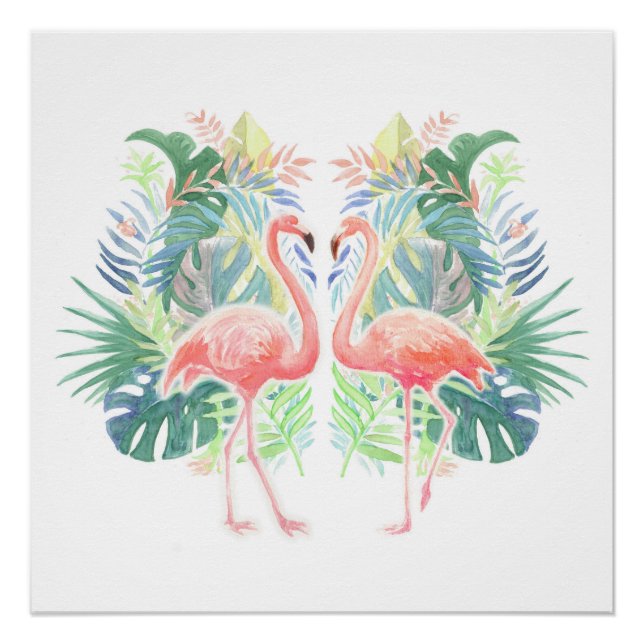 Poster Belle Conte Fée Pour Deux Flamants roses Fleur Tro (Devant)